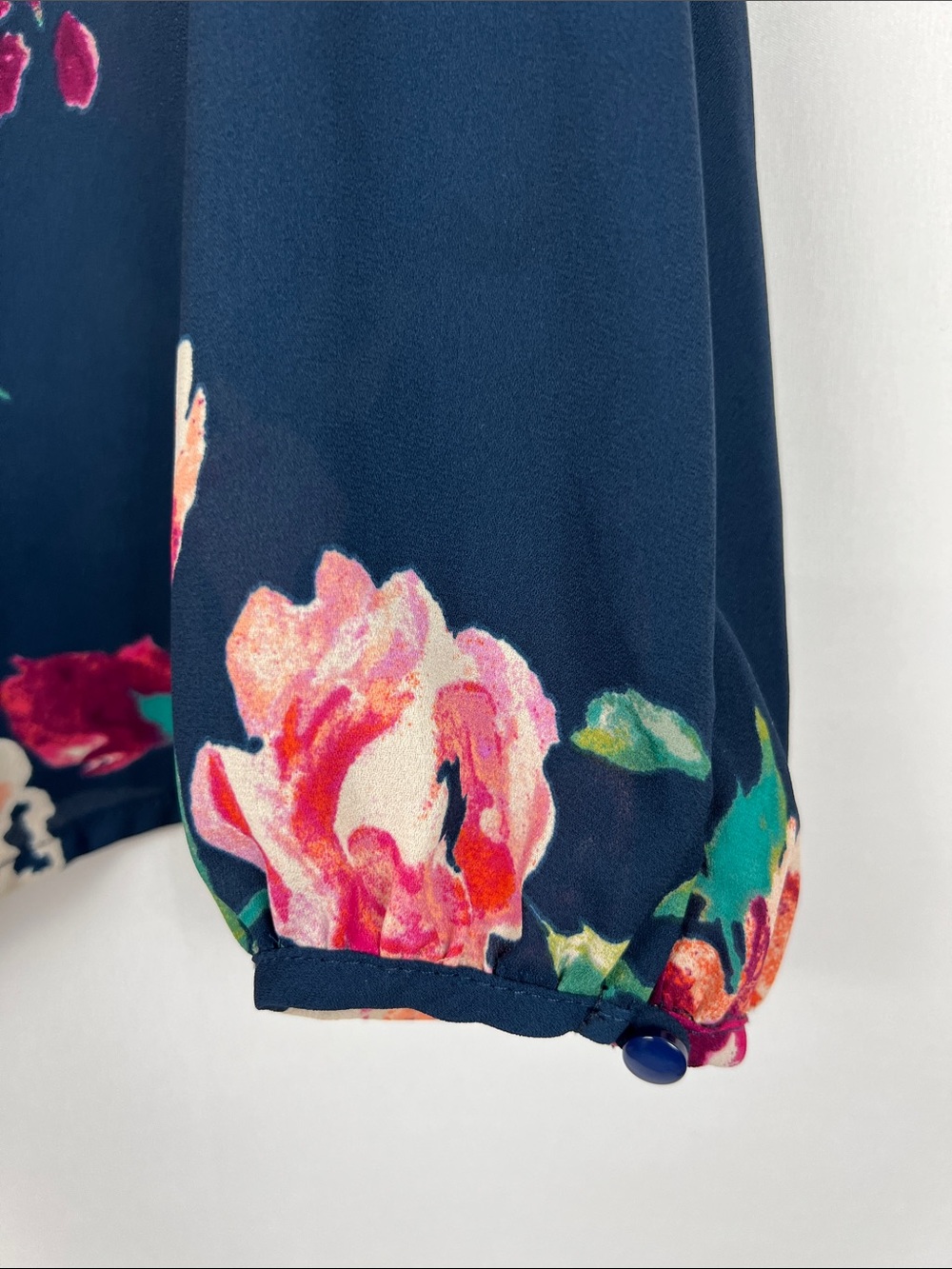 Everly Navy Floral Tie-Front V-Neck Blouse - Picture 3 of 6